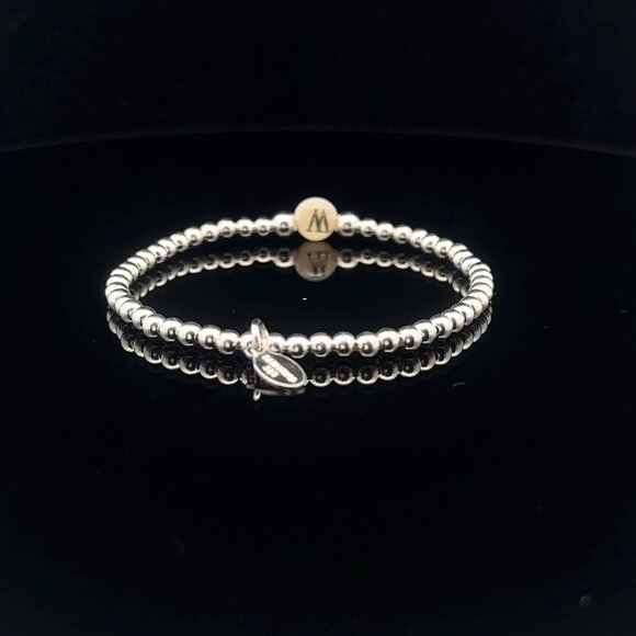 925 Sterling Silver Beaded Stretch Stacking Bracelet MOP Letter Initial W - Picture 6 of 6